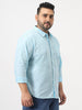 Plus Men's Light Blue Cotton Full Sleeve Regular Fit Casual Solid Slub Shirt with Spread Collar