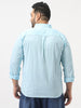 Plus Men's Light Blue Cotton Full Sleeve Regular Fit Casual Solid Slub Shirt with Spread Collar