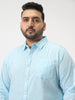 Plus Men's Light Blue Cotton Full Sleeve Regular Fit Casual Solid Slub Shirt with Spread Collar
