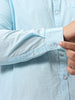 Plus Men's Light Blue Cotton Full Sleeve Regular Fit Casual Solid Slub Shirt with Spread Collar