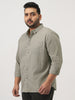 Plus Men's Light Olive Cotton Full Sleeve Regular Fit Casual Solid Slub Shirt with Spread Collar