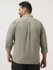 Plus Men's Light Olive Cotton Full Sleeve Regular Fit Casual Solid Slub Shirt with Spread Collar
