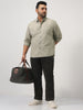 Plus Men's Light Olive Cotton Full Sleeve Regular Fit Casual Solid Slub Shirt with Spread Collar