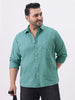Plus Men's Light Teal Cotton Full Sleeve Regular Fit Casual Solid Slub Shirt with Spread Collar