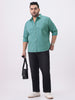 Plus Men's Light Teal Cotton Full Sleeve Regular Fit Casual Solid Slub Shirt with Spread Collar