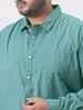 Plus Men's Light Teal Cotton Full Sleeve Regular Fit Casual Solid Slub Shirt with Spread Collar