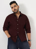 Plus Men's Maroon Cotton Full Sleeve Regular Fit Casual Solid Slub Shirt with Spread Collar