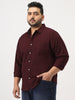Plus Men's Maroon Cotton Full Sleeve Regular Fit Casual Solid Slub Shirt with Spread Collar