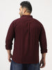 Plus Men's Maroon Cotton Full Sleeve Regular Fit Casual Solid Slub Shirt with Spread Collar