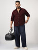 Plus Men's Maroon Cotton Full Sleeve Regular Fit Casual Solid Slub Shirt with Spread Collar