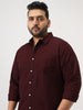 Plus Men's Maroon Cotton Full Sleeve Regular Fit Casual Solid Slub Shirt with Spread Collar