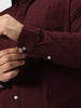 Plus Men's Maroon Cotton Full Sleeve Regular Fit Casual Solid Slub Shirt with Spread Collar