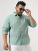 Plus Men's Mint Cotton Full Sleeve Regular Fit Casual Solid Slub Shirt with Spread Collar