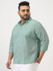 Plus Men's Mint Cotton Full Sleeve Regular Fit Casual Solid Slub Shirt with Spread Collar