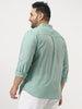 Plus Men's Mint Cotton Full Sleeve Regular Fit Casual Solid Slub Shirt with Spread Collar