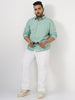 Plus Men's Mint Cotton Full Sleeve Regular Fit Casual Solid Slub Shirt with Spread Collar