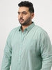 Plus Men's Mint Cotton Full Sleeve Regular Fit Casual Solid Slub Shirt with Spread Collar