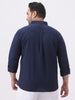 Plus Men's Navy Cotton Full Sleeve Regular Fit Casual Solid Slub Shirt with Spread Collar