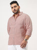 Plus Men's Pink Cotton Full Sleeve Regular Fit Casual Solid Slub Shirt with Spread Collar