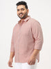 Plus Men's Pink Cotton Full Sleeve Regular Fit Casual Solid Slub Shirt with Spread Collar