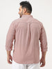Plus Men's Pink Cotton Full Sleeve Regular Fit Casual Solid Slub Shirt with Spread Collar
