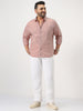 Plus Men's Pink Cotton Full Sleeve Regular Fit Casual Solid Slub Shirt with Spread Collar