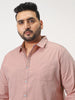 Plus Men's Pink Cotton Full Sleeve Regular Fit Casual Solid Slub Shirt with Spread Collar