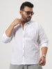 Plus Men's White Cotton Full Sleeve Regular Fit Casual Solid Slub Shirt with Spread Collar