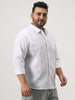Plus Men's White Cotton Full Sleeve Regular Fit Casual Solid Slub Shirt with Spread Collar