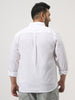 Plus Men's White Cotton Full Sleeve Regular Fit Casual Solid Slub Shirt with Spread Collar