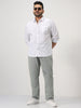 Plus Men's White Cotton Full Sleeve Regular Fit Casual Solid Slub Shirt with Spread Collar