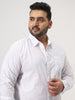 Plus Men's White Cotton Full Sleeve Regular Fit Casual Solid Slub Shirt with Spread Collar