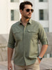 Men's Olive Cotton Full Sleeve Regular Fit Casual Solid Shirt
