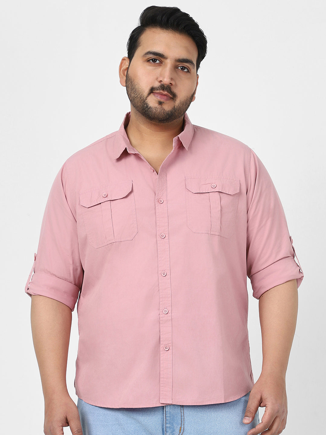 Men's Pink Cotton Full Sleeve Regular Fit Casual Solid Shirt