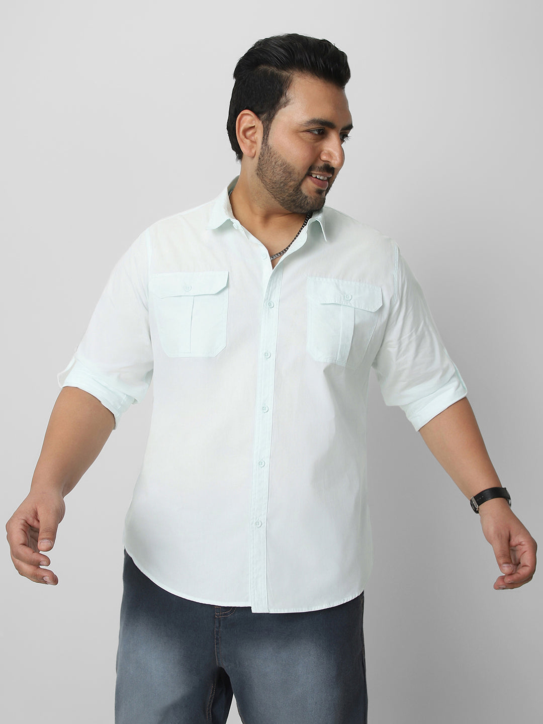 Men's Pastel Blue Cotton Full Sleeve Regular Fit Casual Solid Shirt