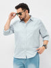 Plus Men's Light Blue Cotton Full Sleeve Regular Fit Casual Striped Shirt
