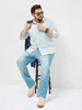 Plus Men's Light Blue Cotton Full Sleeve Regular Fit Casual Striped Shirt
