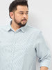 Plus Men's Light Blue Cotton Full Sleeve Regular Fit Casual Striped Shirt