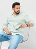 Plus Men's Light Green Cotton Full Sleeve Regular Fit Casual Striped Shirt