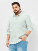Plus Men's Light Green Cotton Full Sleeve Regular Fit Casual Striped Shirt