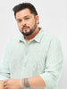 Plus Men's Light Green Cotton Full Sleeve Regular Fit Casual Striped Shirt
