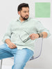 Plus Men's Light Green Cotton Full Sleeve Regular Fit Casual Striped Shirt