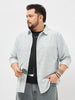 Plus Men's Light Grey Cotton Full Sleeve Regular Fit Casual Striped Shirt