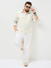 Plus Men's Light Olive Cotton Full Sleeve Regular Fit Casual Striped Shirt