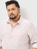 Plus Men's Light Pink Cotton Full Sleeve Regular Fit Casual Striped Shirt