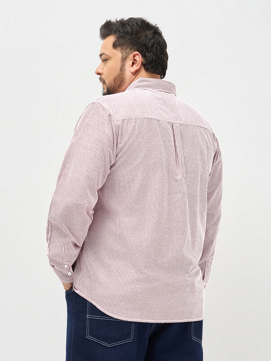 Plus Men's Maroon Cotton Full Sleeve Regular Fit Casual Striped Shirt