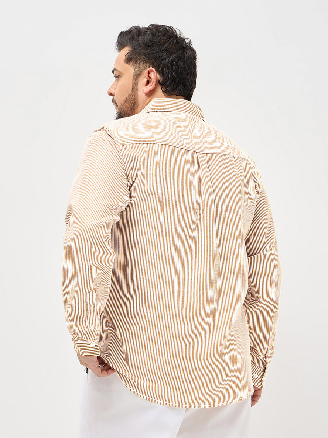 Plus Men's Pumpkin Spice Cotton Full Sleeve Regular Fit Casual Striped Shirt