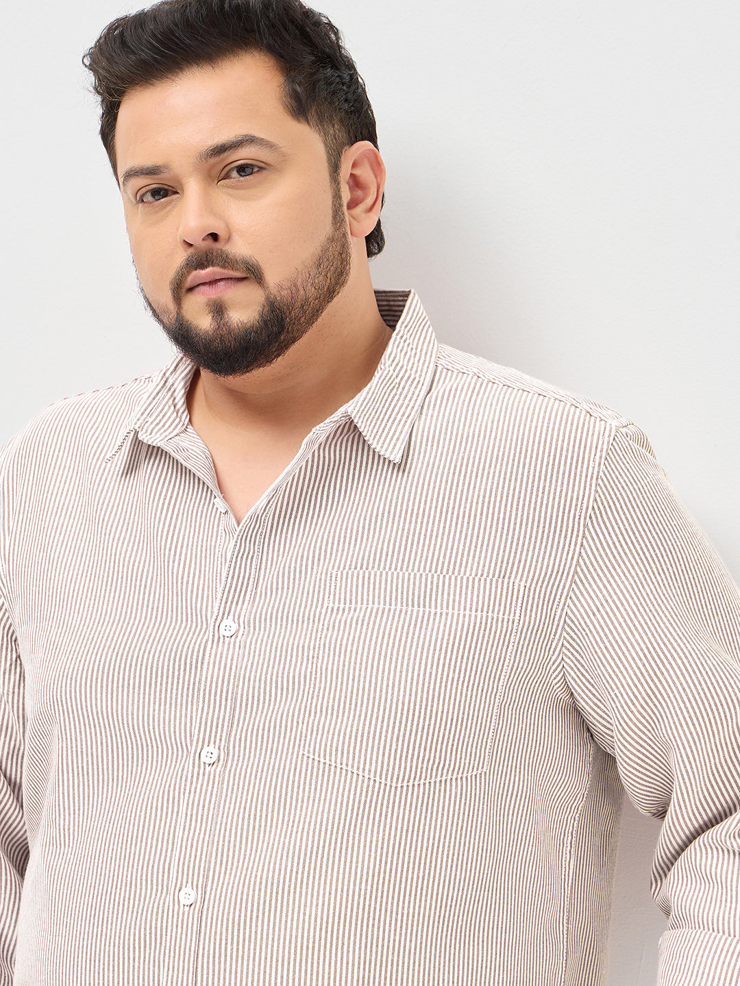 Plus Men's Rust Cotton Full Sleeve Regular Fit Casual Striped Shirt