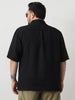 Plus Men's Black Cotton Half Sleeve Oversized Fit Textured Shirt with Cuban Collar