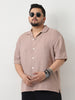 Plus Men's Mocha Mousse Cotton Half Sleeve Oversized Fit Textured Shirt with Cuban Collar